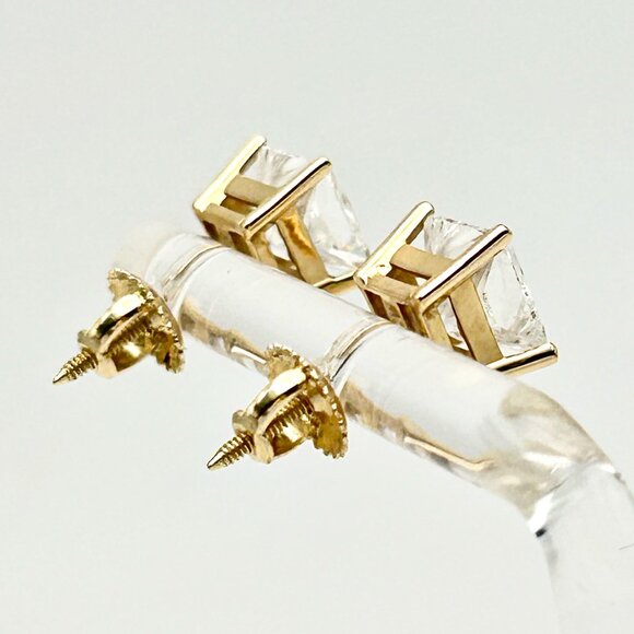 Certified 3 CTW Princess Cut Lab Created Diamond Studs 14K Solid Gold - Picture 6 of 9